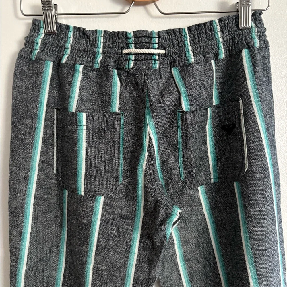 Roxy Oceanside Yarn Linen Cotton Blend Gray Striped Wide Leg Pants Medium - Picture 9 of 14